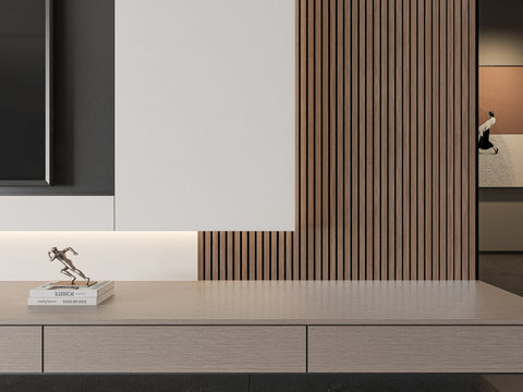 Panou Riflaj Acustic Premium MDF – Natural Walnut | 2400 x 600 mm | Felt Core